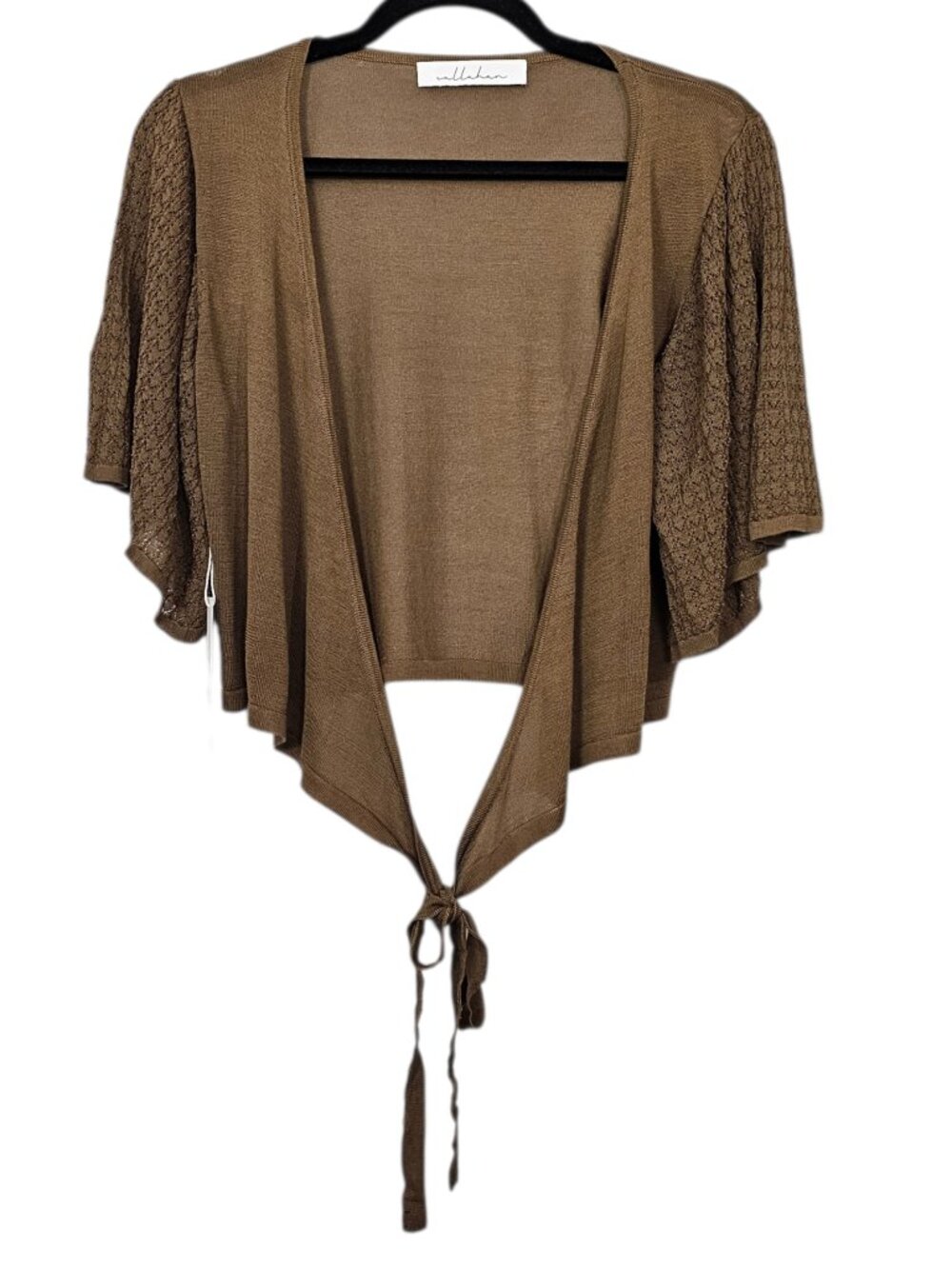 Callahan Revolve Short Sleeve Knit Tie Front Shrug Bolero Cardigan New Brown M